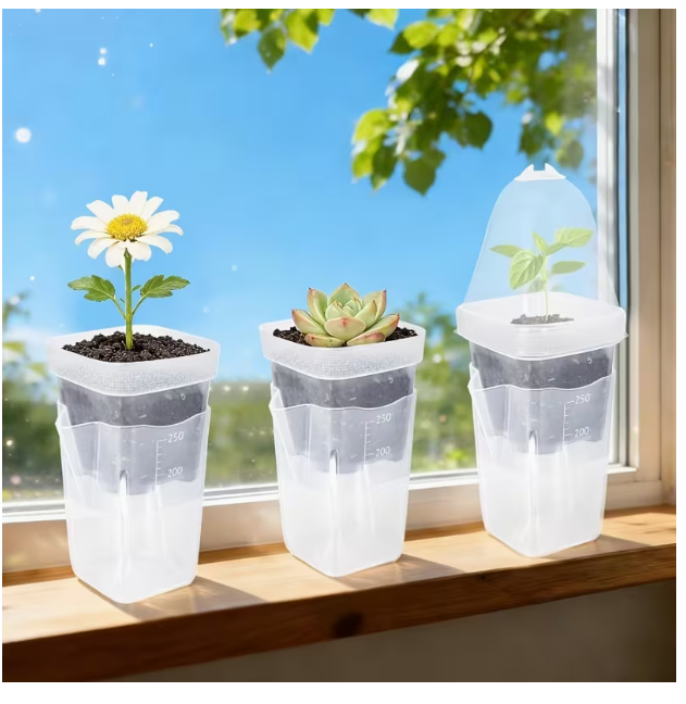 macetas de auto riego para plántulas con cúpulas de humedad, vasos de plástico transparente para plántulas - Imagen 5