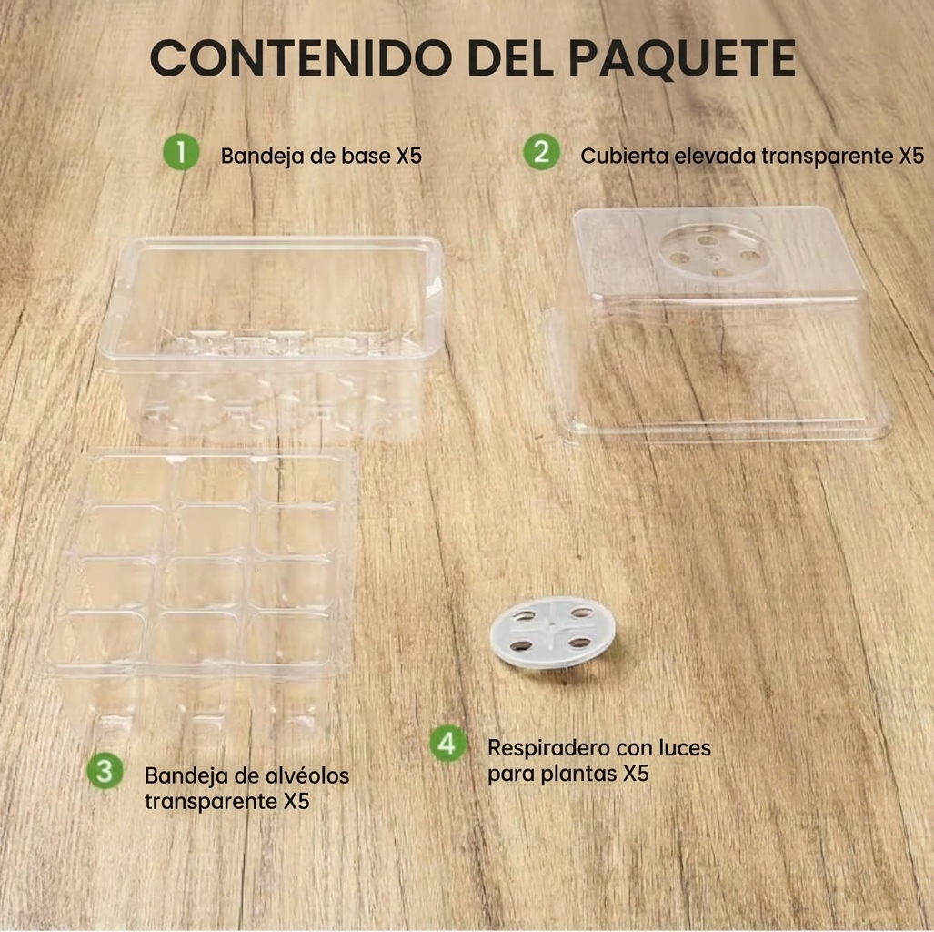 Set de 5 bandejas transparentes, semilleros , ventilación de humedad ajustable, cúpula, propagación - Imagen 4